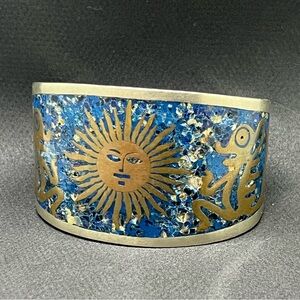 Artisan Blue and Gold Sun Cuff Bracelet